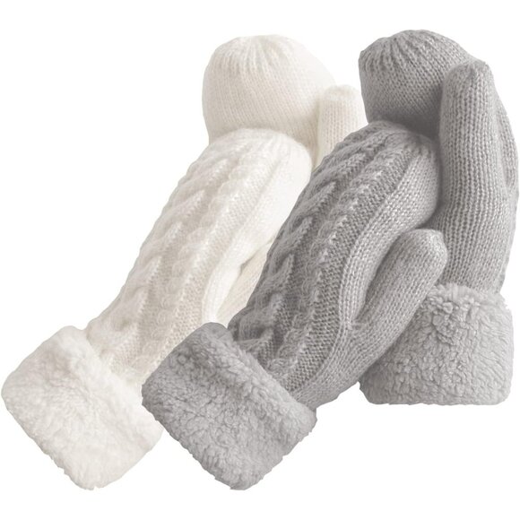 Accessories - Women's Gray White Winter Warm Imported Fleece Lining Wool Knit Thick Gloves